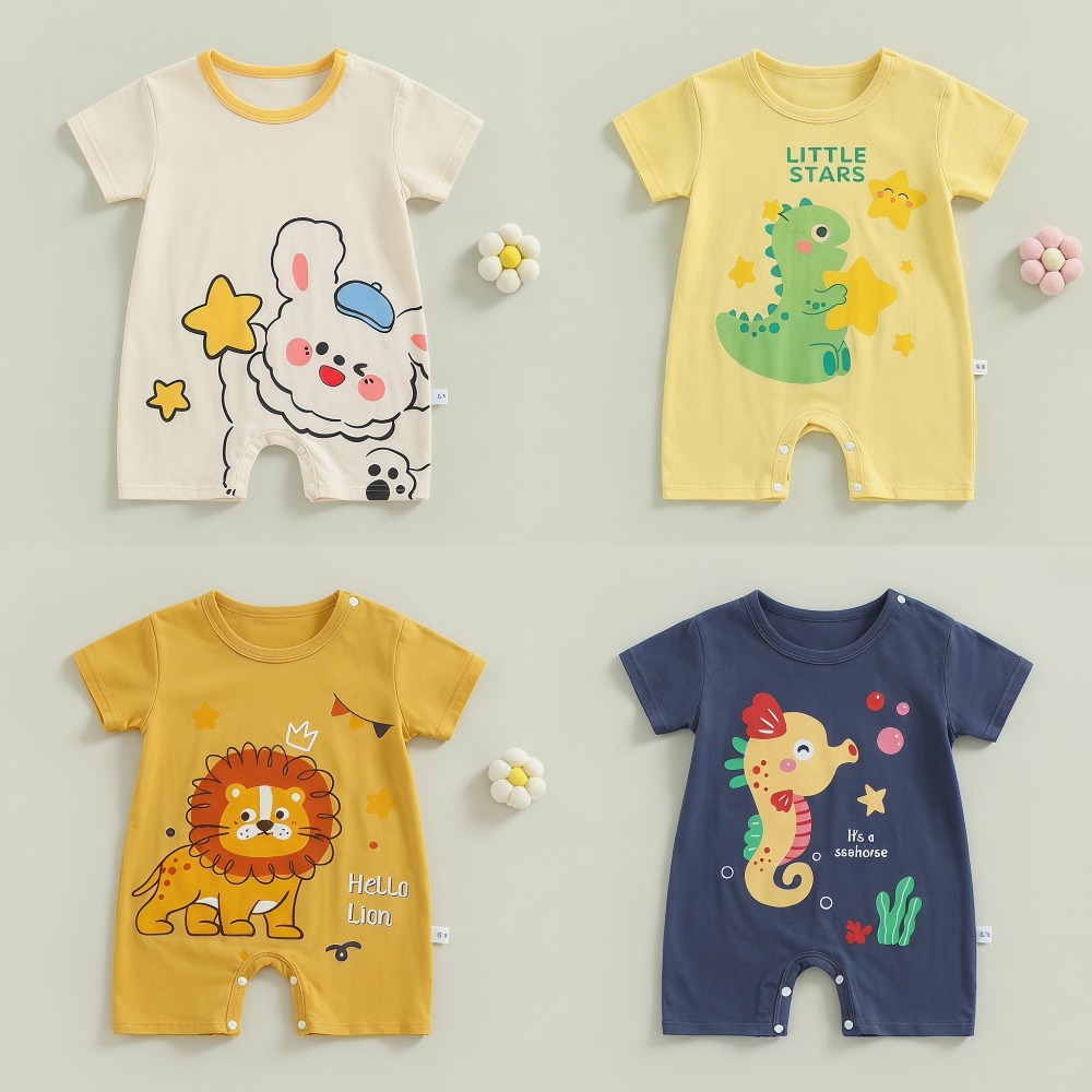 Baby Summer Linen Sleeveless Jumpsuit - 여름 프린트 신생아 아기 면 린넨