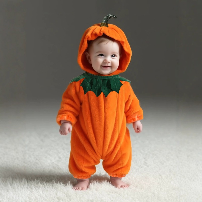 Cotton Baby Onesies Zipper - 신생아 호박 모양 후드 롬퍼 할로윈