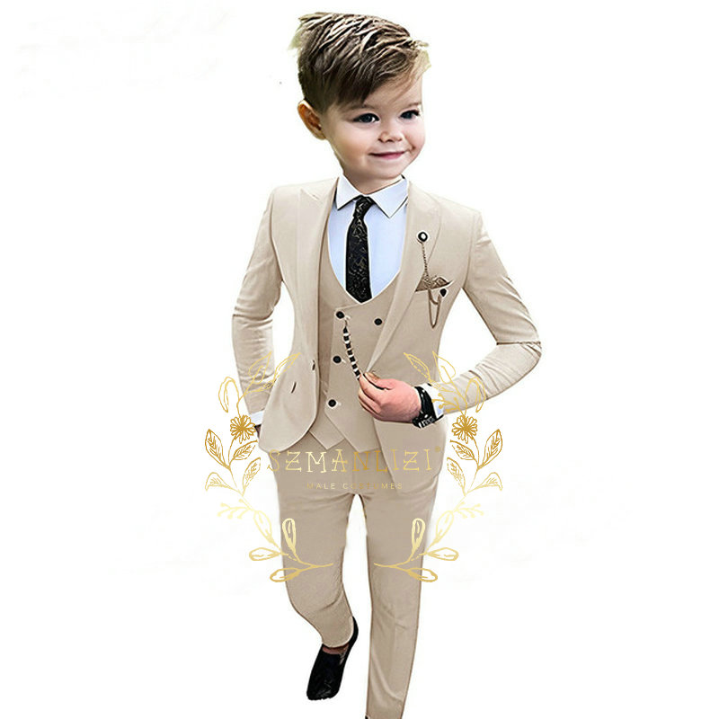 Baby Boy Suit Set Baptism - 어린이 소년 베이지 블레이저 조끼 바지