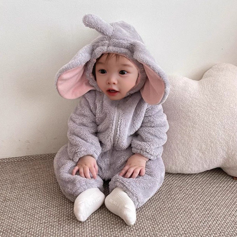 Cotton Baby Onesies Zipper - 사랑스러운 코끼리 모양의 2026년 겨울 아기