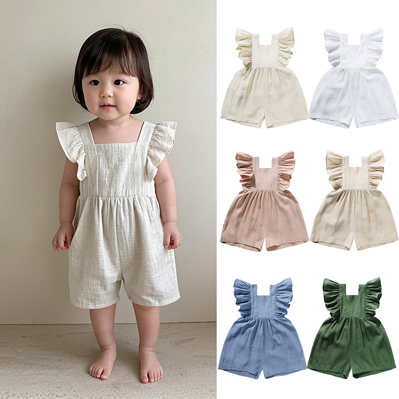Baby Summer Linen Sleeveless Jumpsuit - 여름 아기옷 유니섹스 여아 롬퍼 린넨