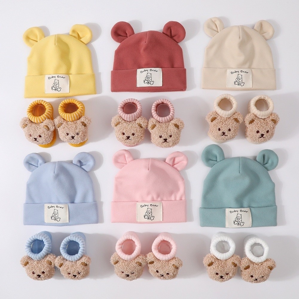 Infant Beanie Hat With Ears - 2개 1세트, 면 소재 아기 모자와