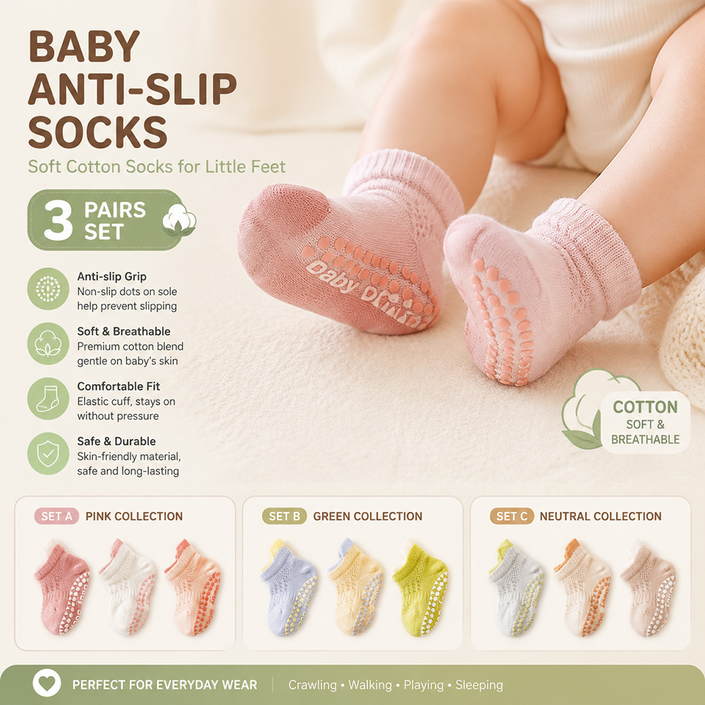 Unisex Baby Socks Non Slip - 아기 미끄럼 방지 양말 3켤레 세트,