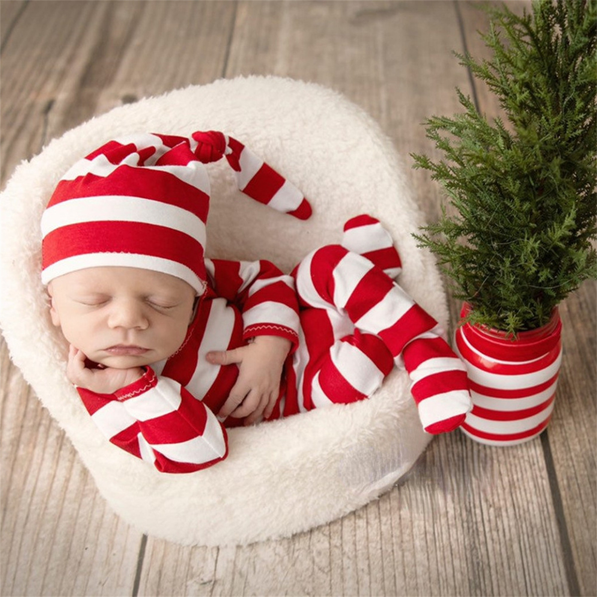 Infant Photography Props Outfit - Ylsteed 모자와 칼라가 있는 신생아 레드