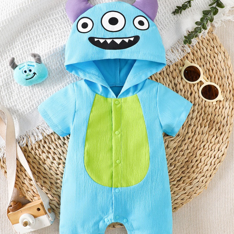 신생아 블루 몬스터 롬퍼 반소매 후드 바디수트 코스튬  - Cotton Baby Onesies Zipper 리뷰 및 가격