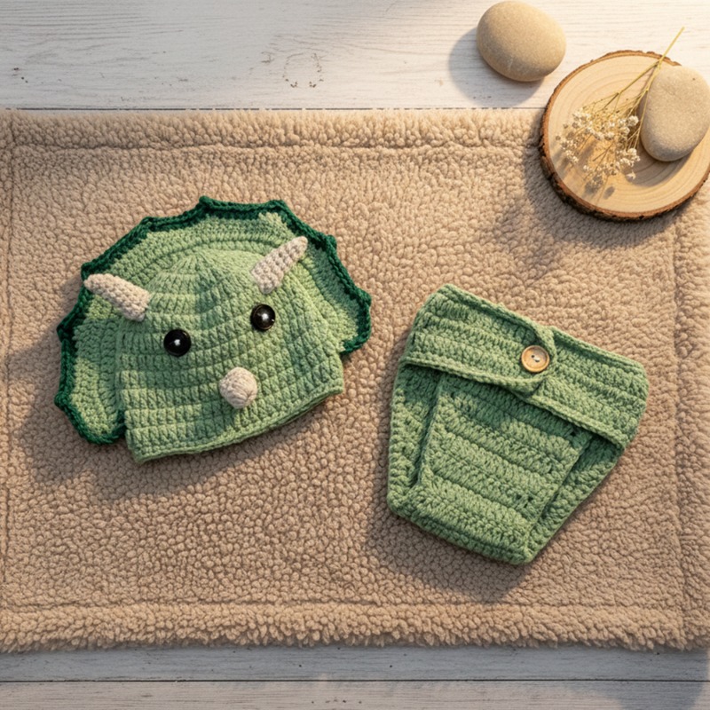 2pcs 크로 셰 뜨개질 공룡 신생아 사진 소품 니트  - Infant Photography Props Outfit 리뷰 및 가격
