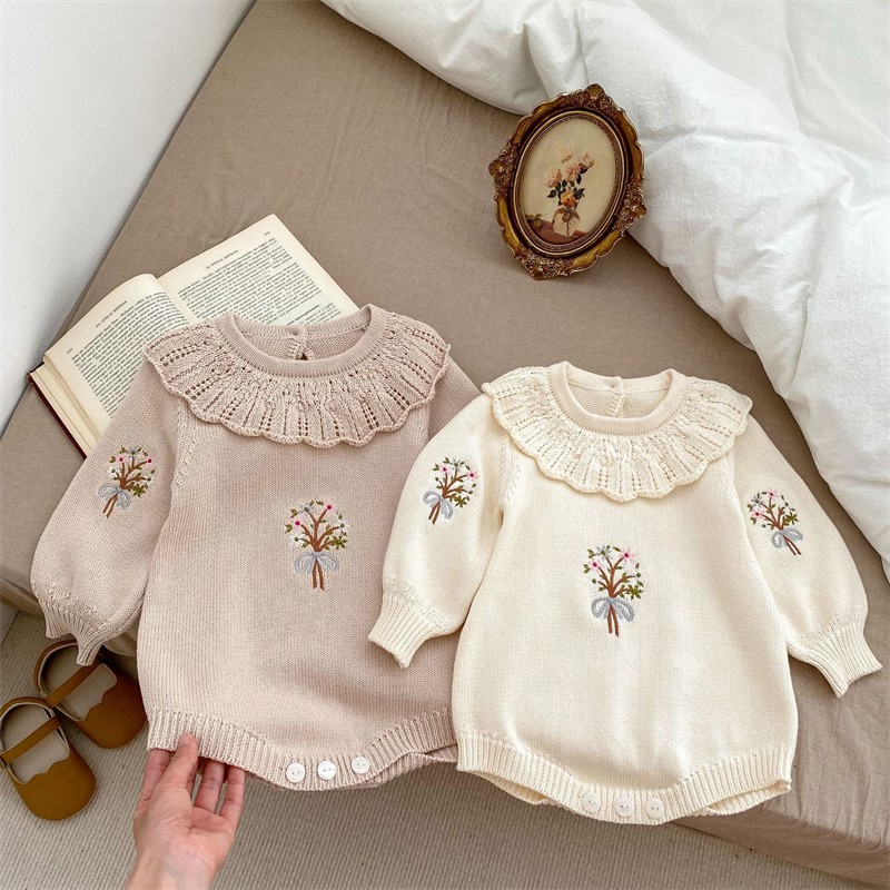 신생아 뜨개질 롬퍼 소녀 연꽃 칼라 바디 수트, 아기  - Newborn Baby Girl Romper Floral 리뷰 및 가격