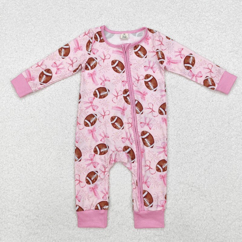 겨울 부티크 아기 소녀 럭비 패턴 Onesie 핑크 지 - Cotton Baby Onesies Zipper 리뷰 및 가격