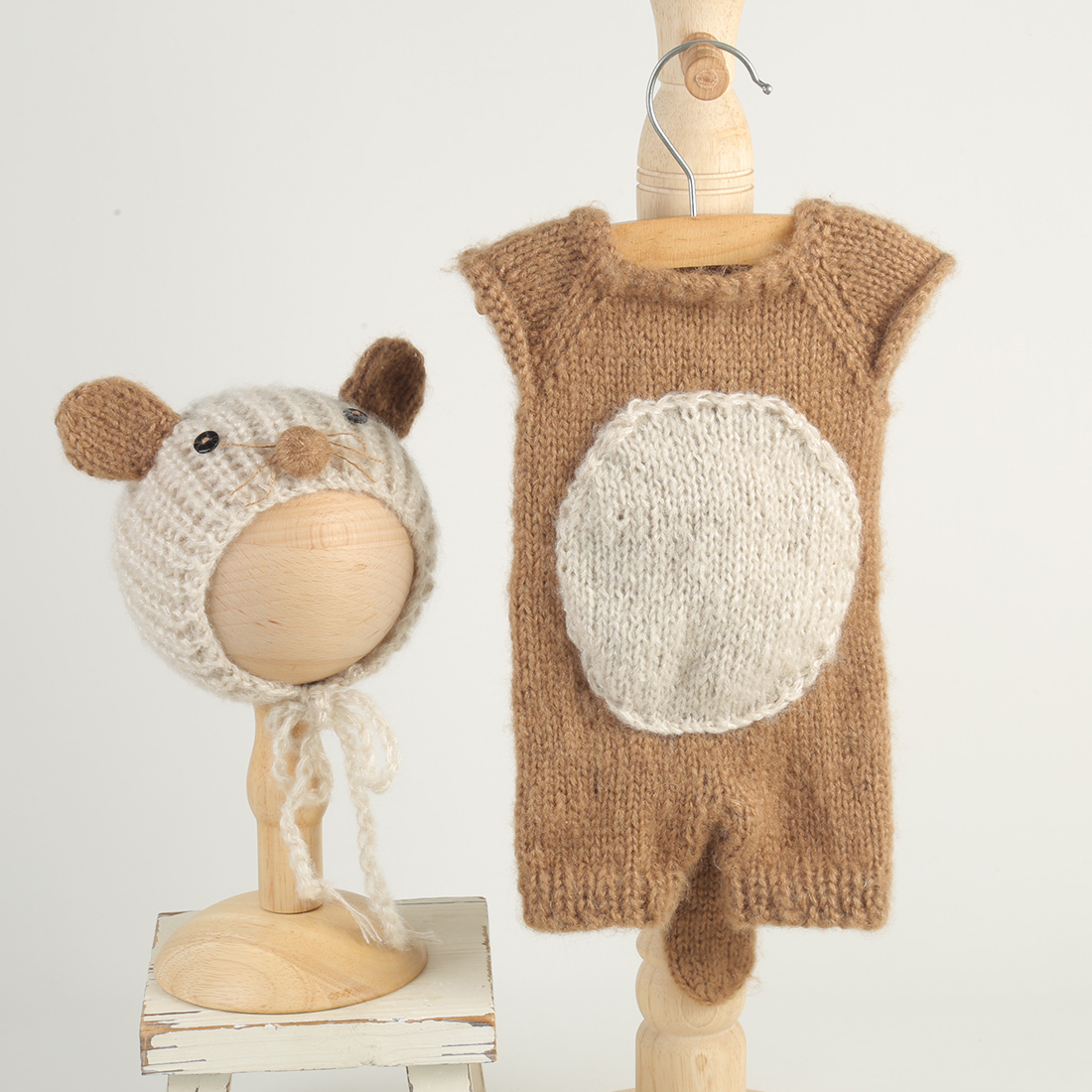 니트 비버 신생아 사진 소품 세트, 꼬리와 귀 모자가  - Infant Photography Props Outfit 리뷰 및 가격