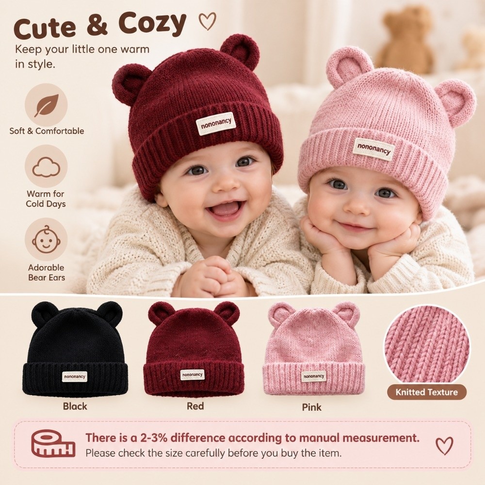 새로운 단색 곰돌이 귀 모양 아기 모자, 따뜻한 안감, - Infant Beanie Hat With Ears 리뷰 및 가격