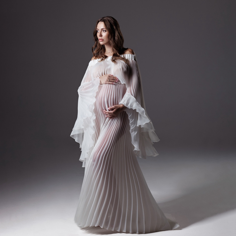 플리츠 임산부 사진 촬영 드레스 화이트 메쉬 가운 사진 - Maternity Wear 리뷰 및 가격