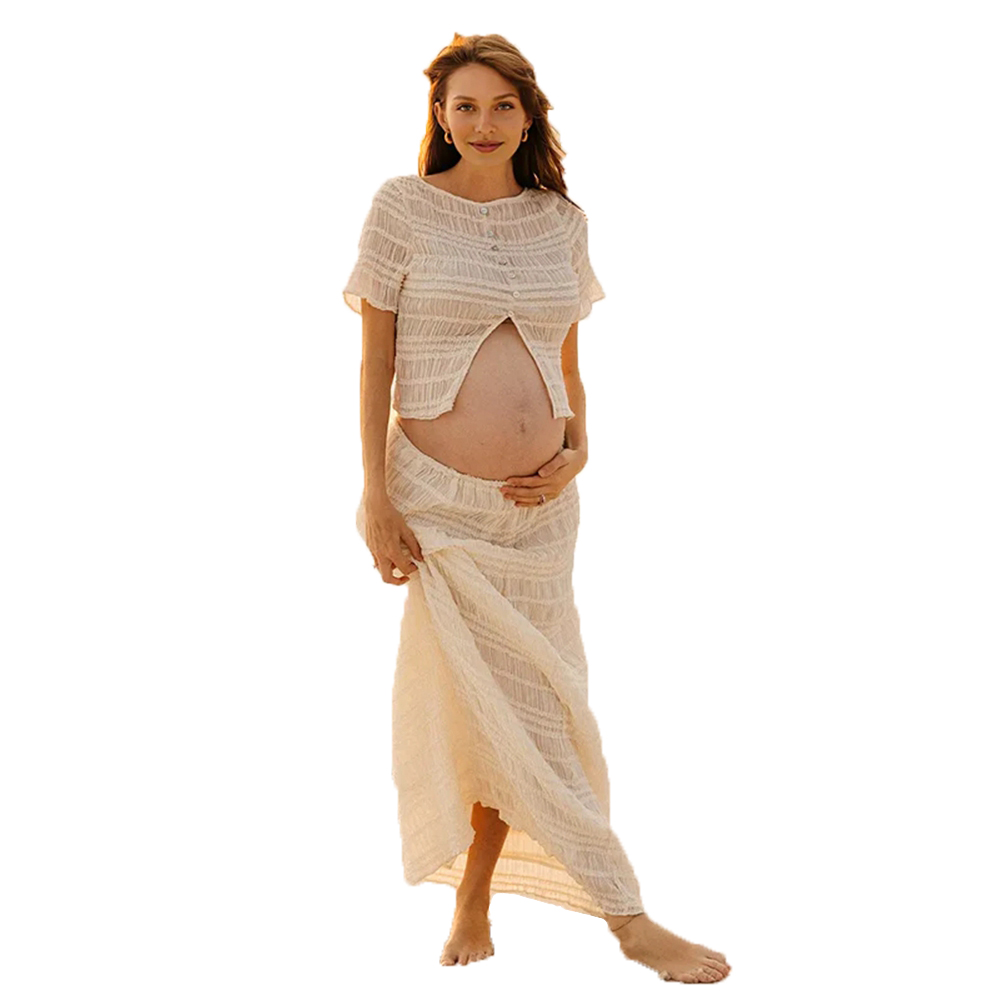 임신 사진 촬영 복장 크롭 탑 스커트 세트 흰색 임신  - Maternity Wear 리뷰 및 가격