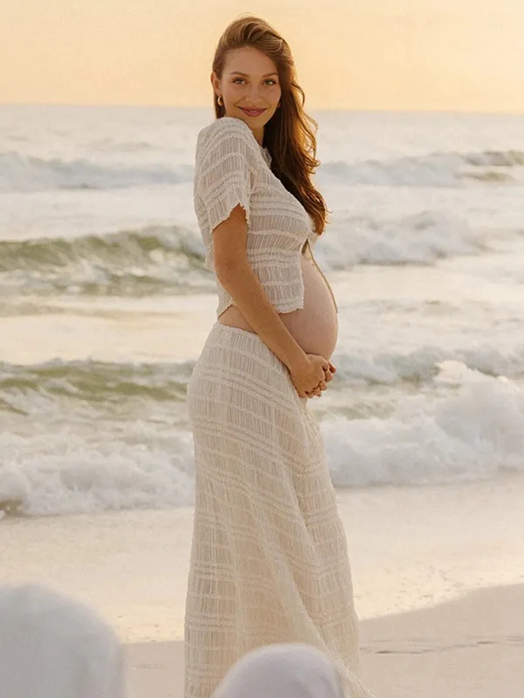 임신 사진 촬영 복장 크롭 탑 스커트 세트 흰색 임신  - Maternity Wear 리뷰 및 가격