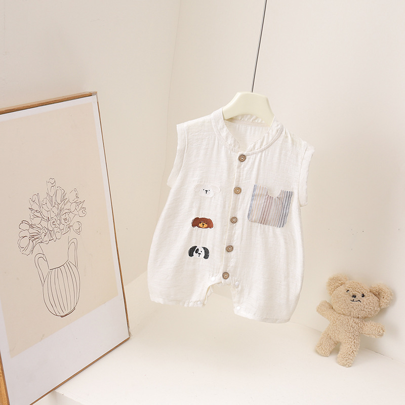 아기 소년 여름 롬퍼 만화 동물 자수 민소매 점프슈트  - Baby Summer Linen Sleeveless Jumpsuit 리뷰 및 가격